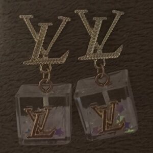 Louis Vuitton Vintage Gold Star Resin Cube Logo Earrings